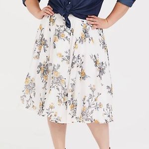 Ivory Floral Chiffon Midi Skirt